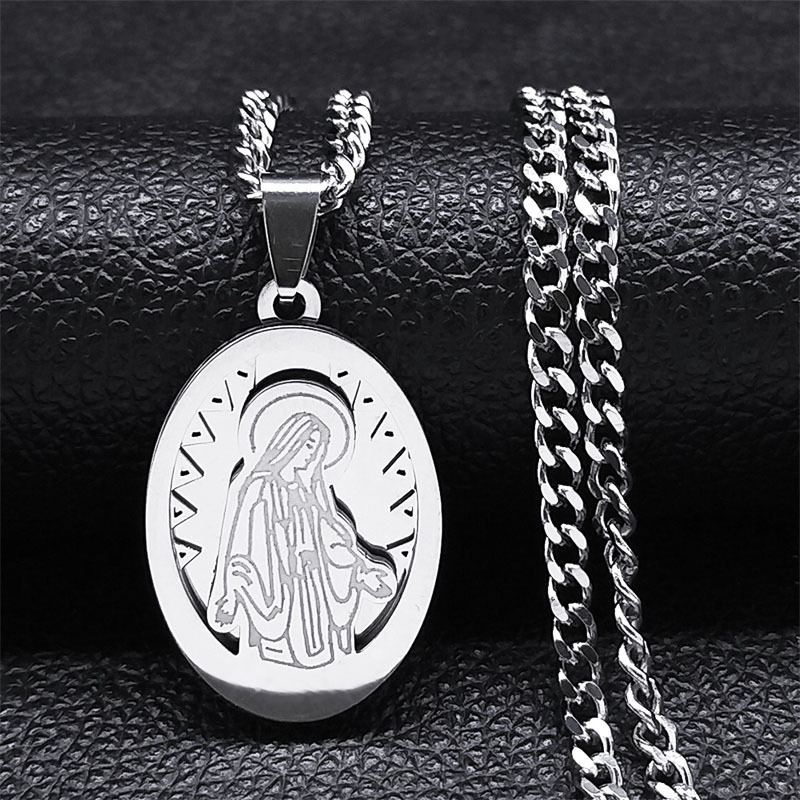 Virgin Mary Prayer Pendant Oval - Image 2