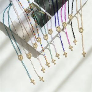 Miraculous Medal & Cross – Gold-Tone Beaded Y-Necklace