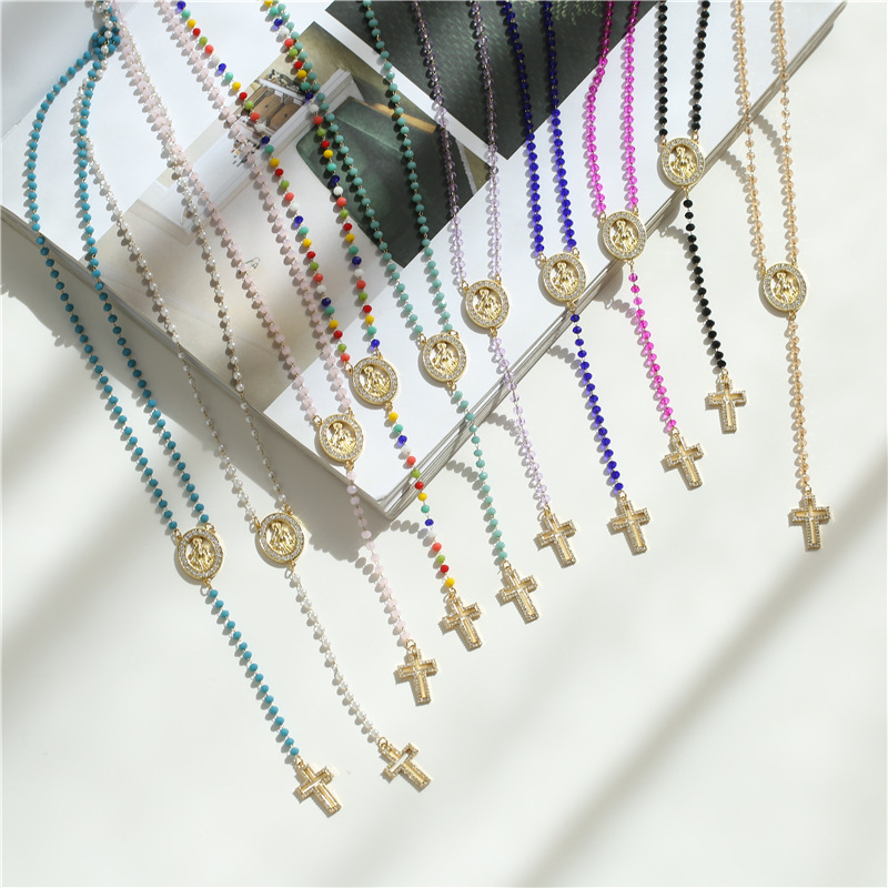 Miraculous Medal & Cross – Gold-Tone Beaded Y-Necklace