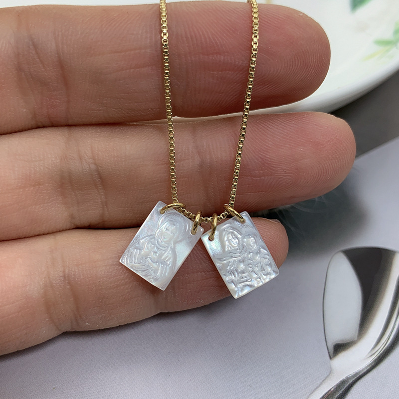Catholic Mother-of-Pearl Religious Medal Necklace