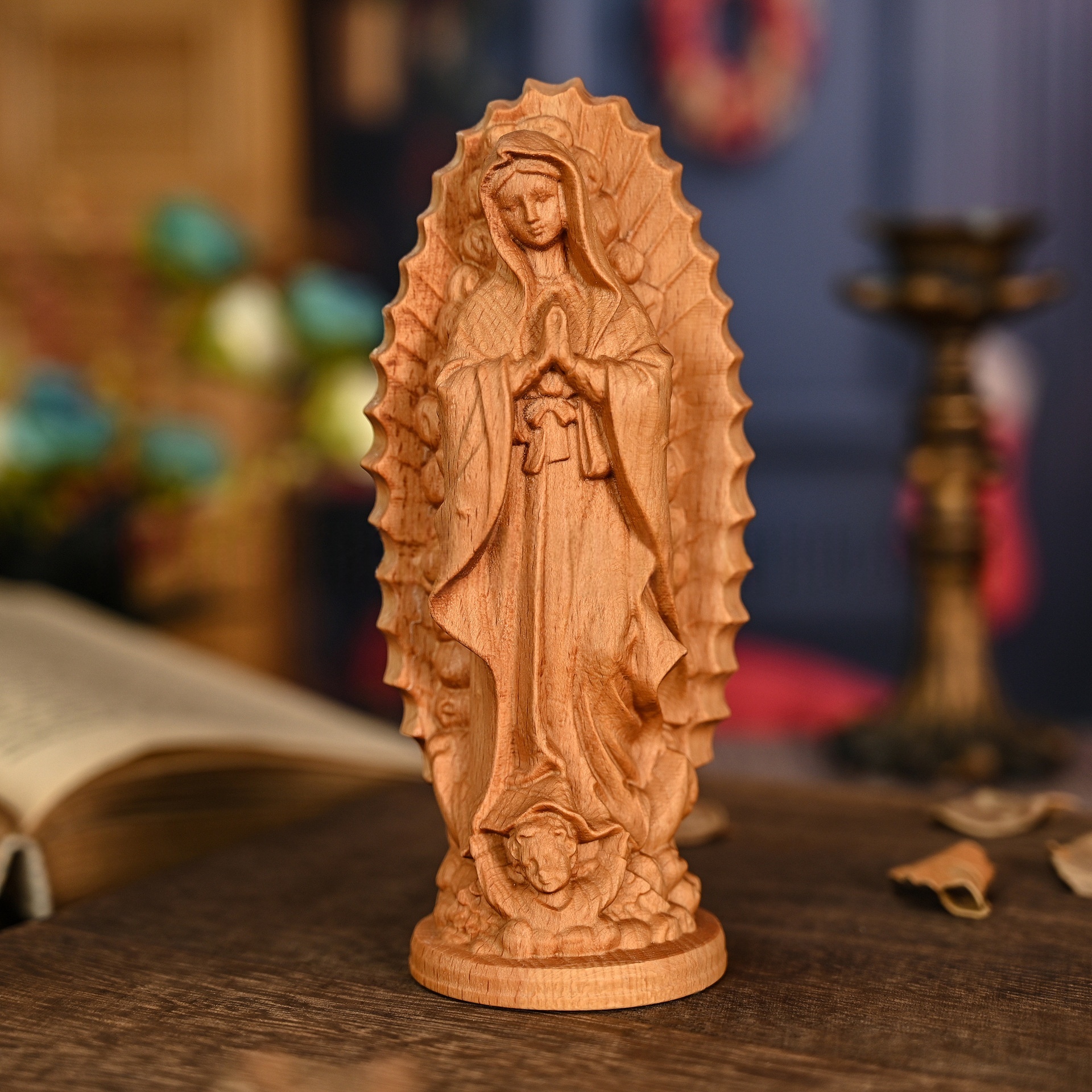 Our Lady of Guadalupe – Carved Boxwood Statue - Image 3