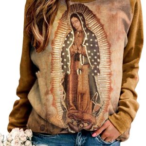 Our Lady of Guadalupe Vintage Women's Crewneck Sweatshirt – Catholic Marian Graphic Pullover