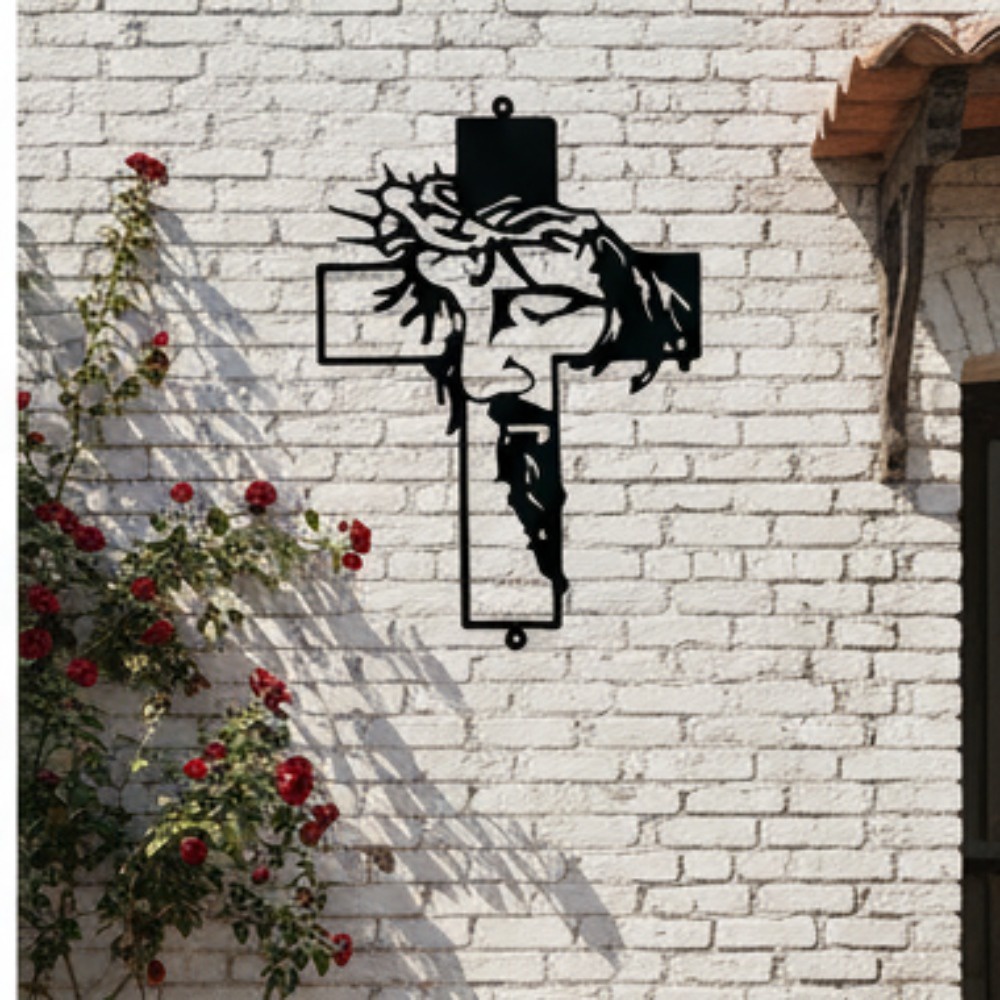 Jesus Christ Crown of Thorns – Black Metal Wall Cross - Image 5