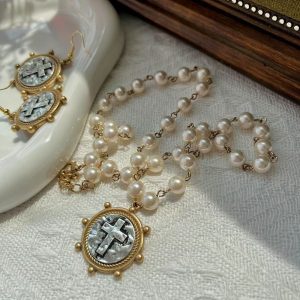 Retro Cross Pendant Necklace and Earrings