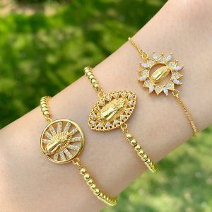 Our Lady of Guadalupe Gold-Plated Bracelet with Cubic Zirconia