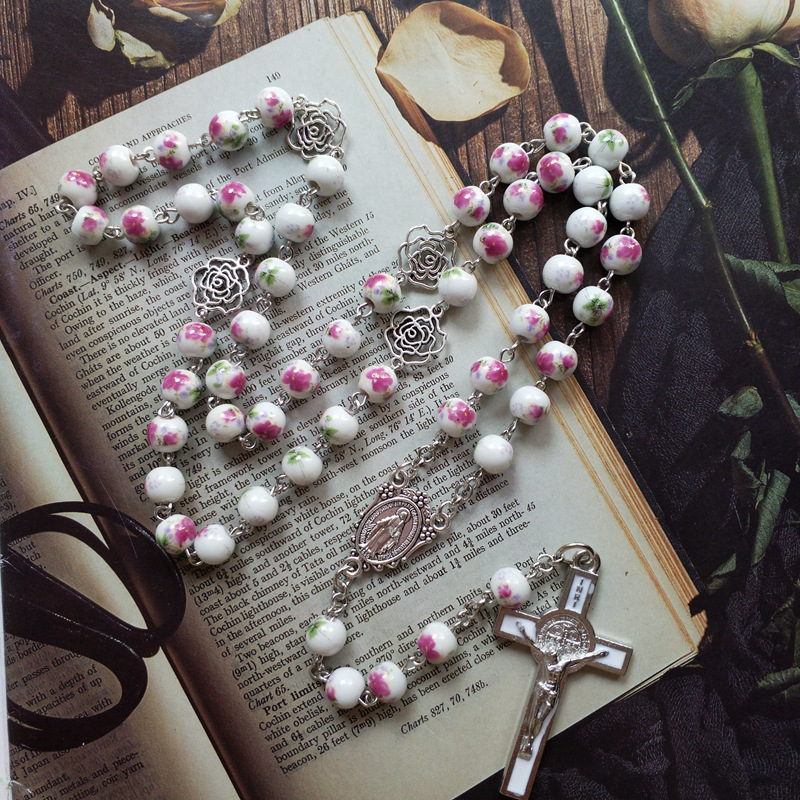 Ceramic Rose Rosary Beads Rosary - Image 2