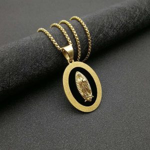 Gold-plated Our Lady Of Gold and Black pendant