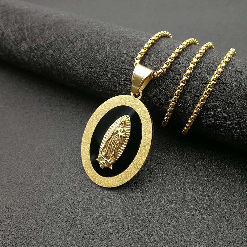 Gold-plated Our Lady Of Gold and Black pendant - Image 2