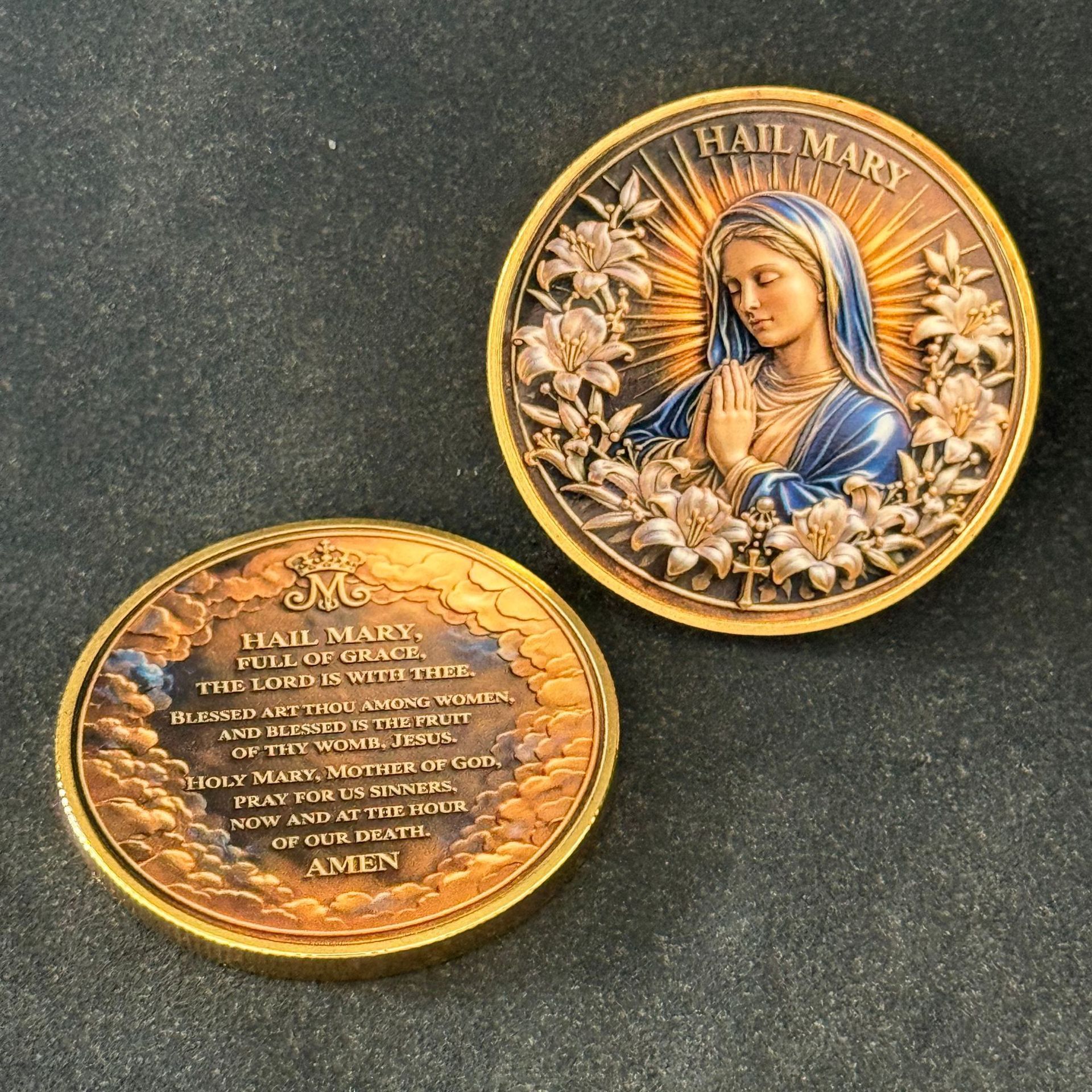 Hail Mary Catholic Prayer Coin – Blessed Virgin Mary & Ave Maria Commemorative Medal - Image 4