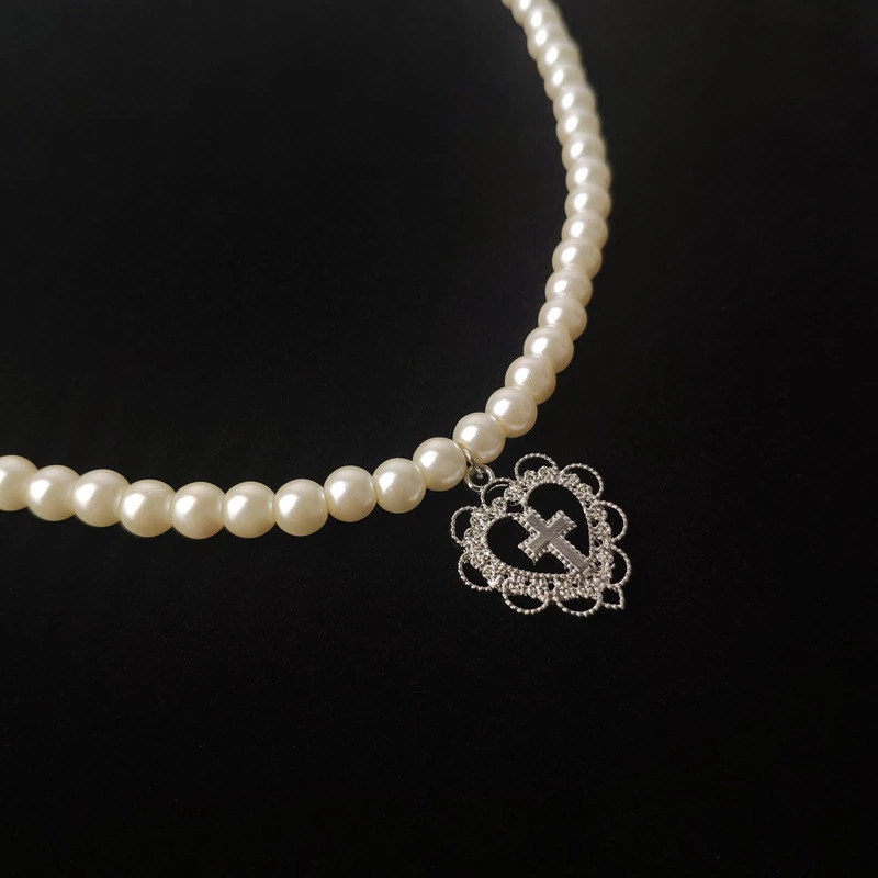 Pearl Heart-Cross Necklace - Image 3
