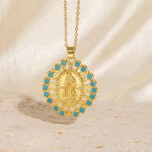 Our Lady of Guadalupe & St. Jude Gold-Tone Pendant Necklaces – Turquoise Collection