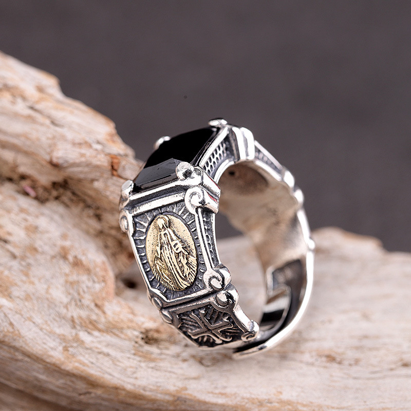 S925 Silver Black Onyx Sterling Silver Ring – Adjustable Design