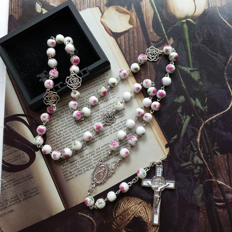 Ceramic Rose Rosary Beads Rosary - Image 4