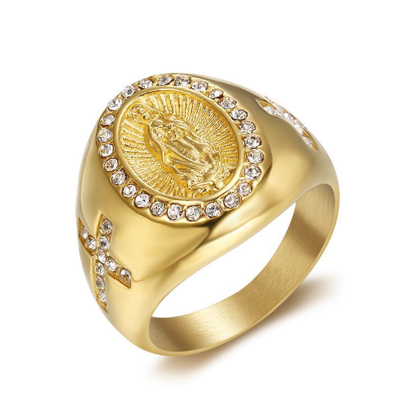 Men's Gold Plated Diamond Our Lady Of Guadalupe Ring - Image 3