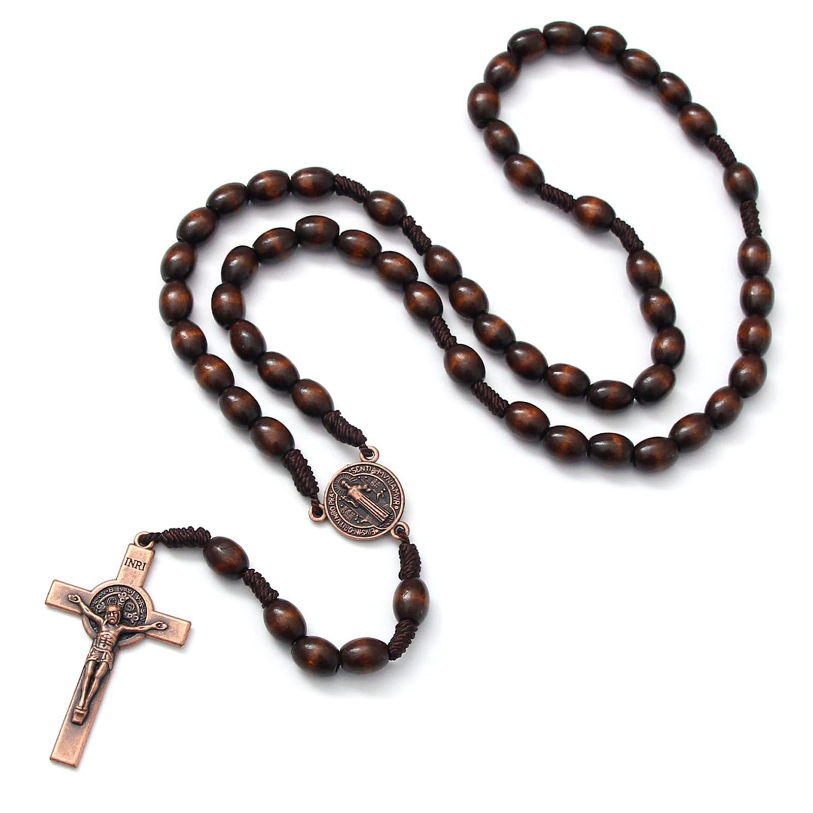 Rosary With Wood Beads in Mahogany Brown - Image 4