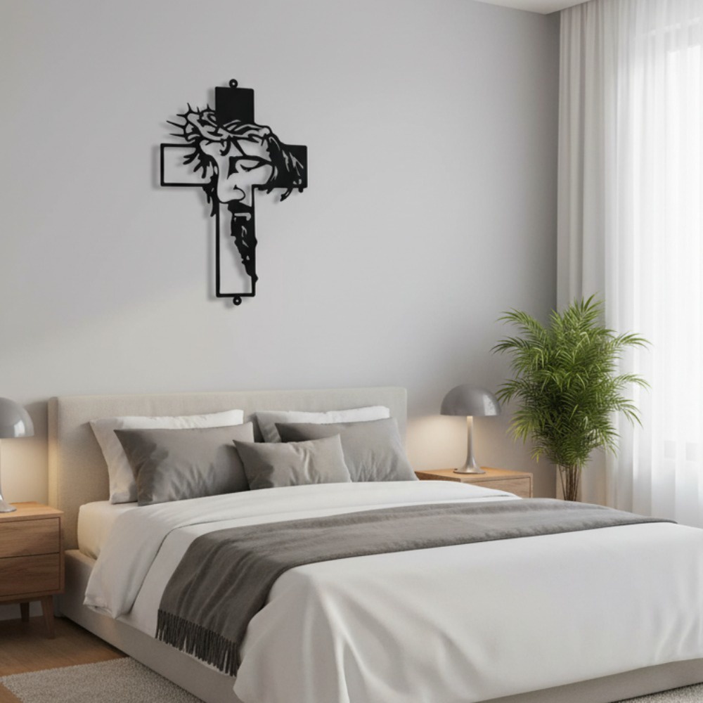 Jesus Christ Crown of Thorns – Black Metal Wall Cross - Image 4