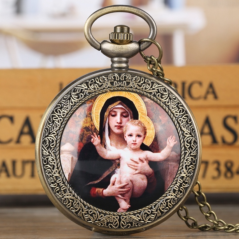 Madonna and Child – Vintage Quartz Pocket Watch Necklace - Image 3