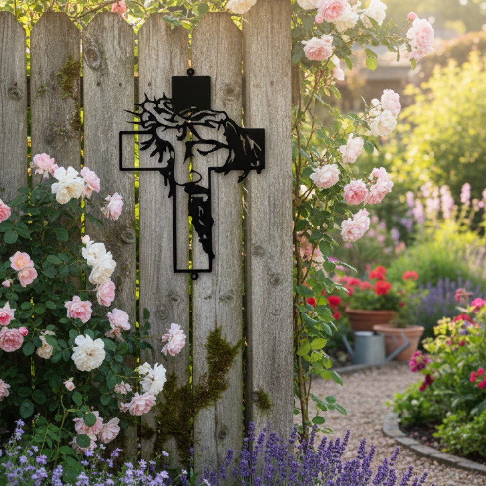 Jesus Christ Crown of Thorns – Black Metal Wall Cross