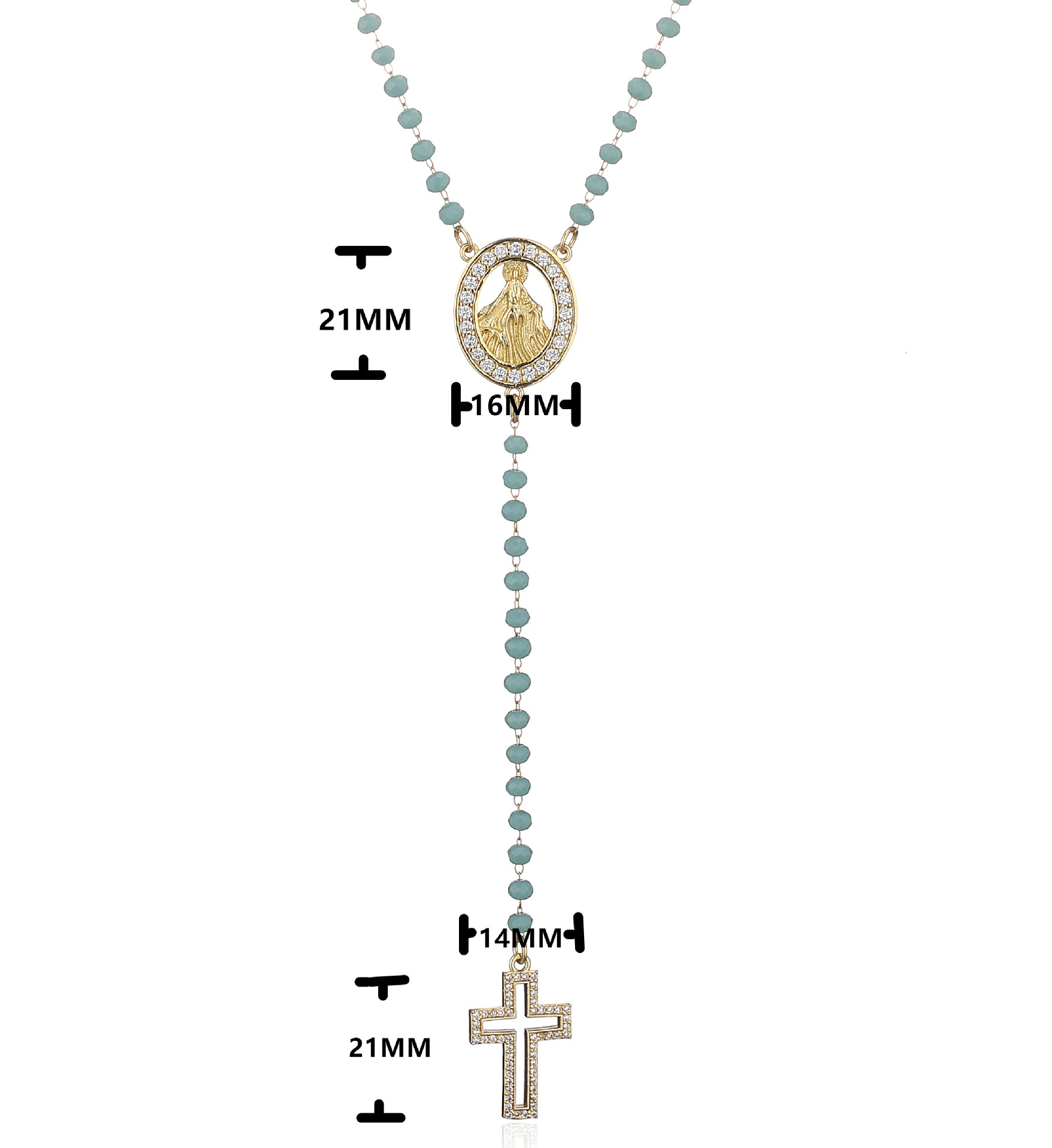 Miraculous Medal & Cross – Gold-Tone Beaded Y-Necklace - Image 4