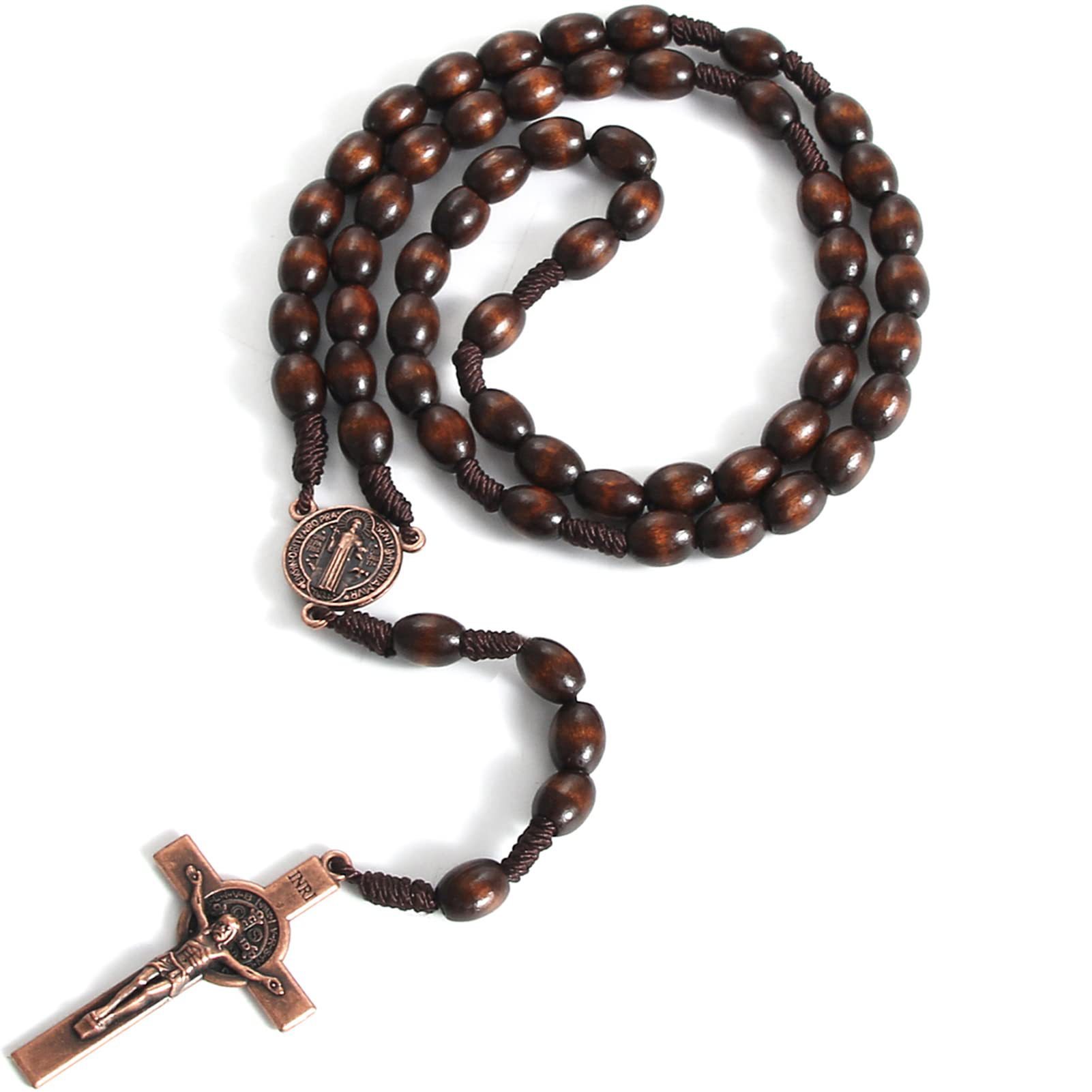 Rosary With Wood Beads in Mahogany Brown - Image 5