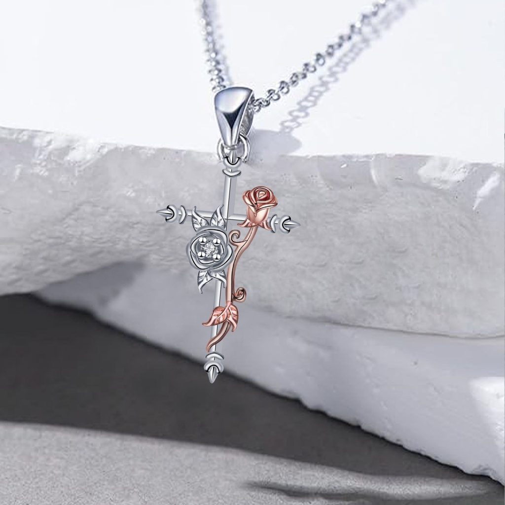 Cross and Rose Pendant