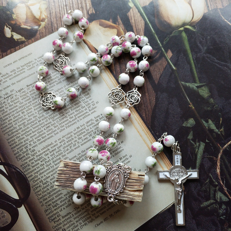 Ceramic Rose Rosary Beads Rosary