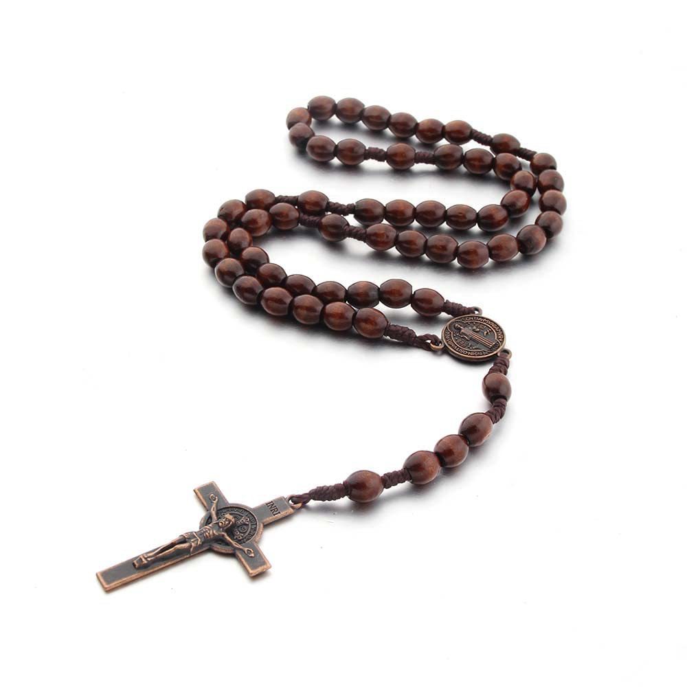 Rosary With Wood Beads in Mahogany Brown - Image 3