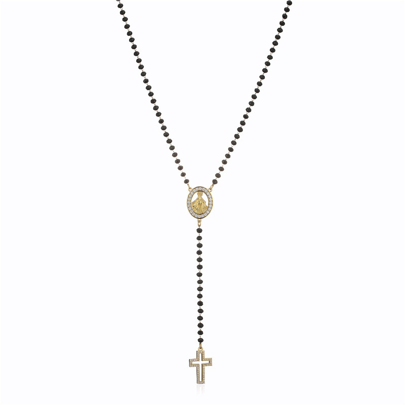 Miraculous Medal & Cross – Gold-Tone Beaded Y-Necklace - Image 2