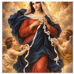 MARY Undoer Of Knots | Elegant Glass Circle Ornament - Divine Art Collection
