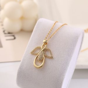 Gold-Tone Guardian Angel Pendant Necklace with Crystal Accents
