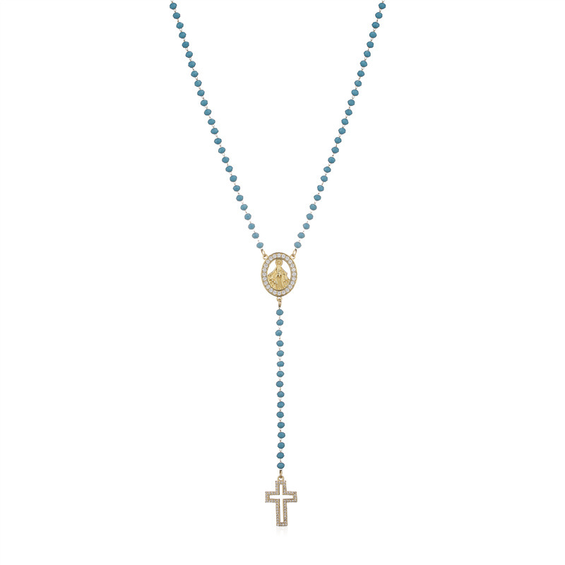 Miraculous Medal & Cross – Gold-Tone Beaded Y-Necklace - Image 3