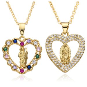 Our Lady of Guadalupe & St. Jude – Jeweled Heart Necklaces