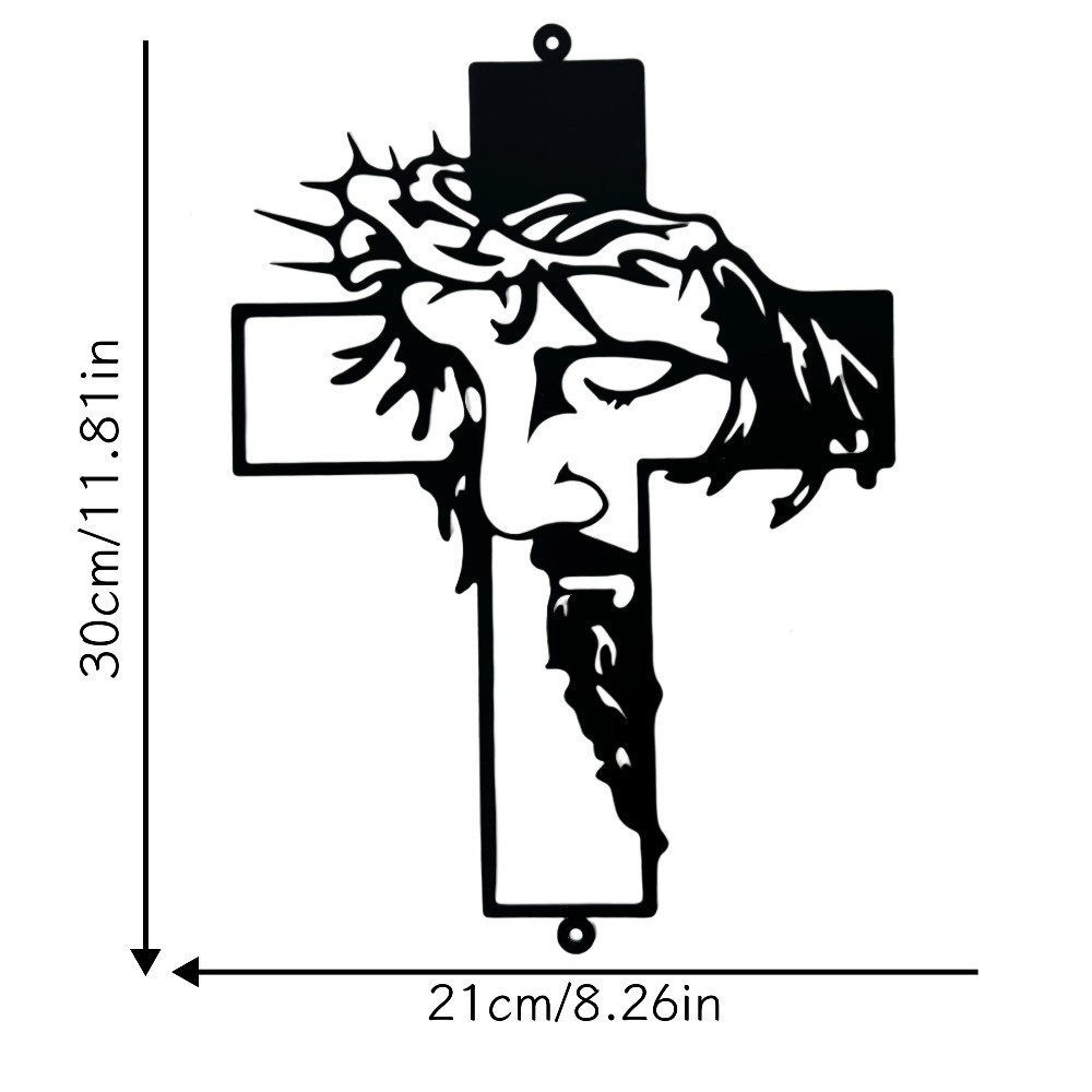 Jesus Christ Crown of Thorns – Black Metal Wall Cross - Image 2