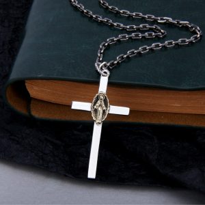 Sterling Silver Miraculous Medal Cross Pendant – 925 Silver