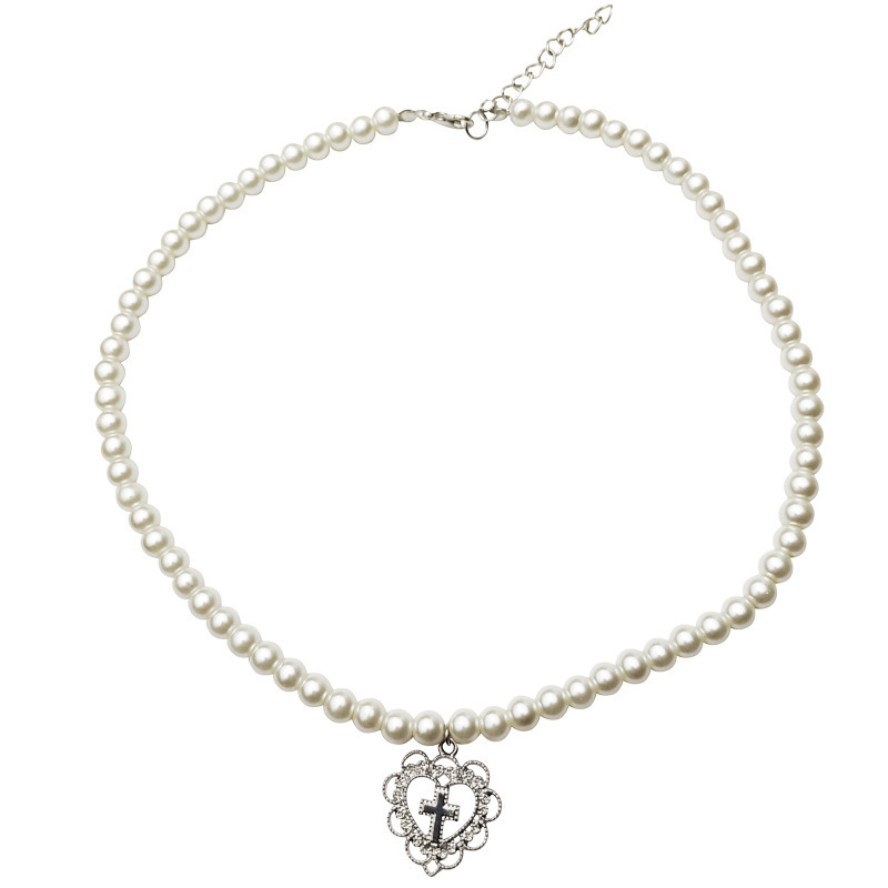 Pearl Heart-Cross Necklace