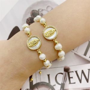Our Lady of Guadalupe Freshwater Pearl Bracelet – Gold-Tone Adjustable Marian Bracelet