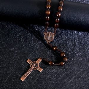 Rosary  With  Wood Beads in Mahogany Brown