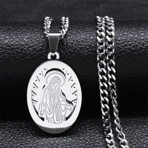 Virgin Mary Prayer Pendant Oval