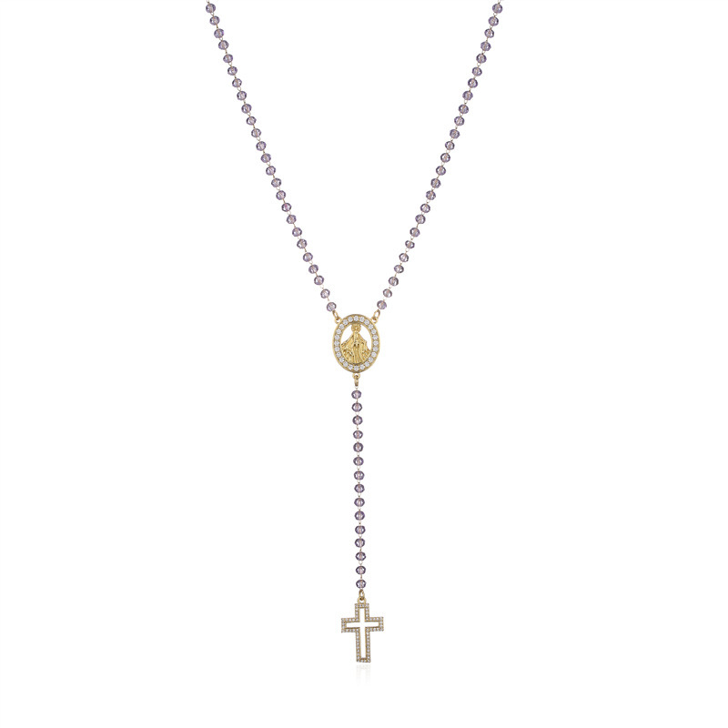 Miraculous Medal & Cross – Gold-Tone Beaded Y-Necklace - Image 5