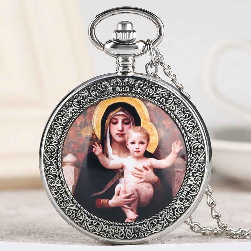 Madonna and Child – Vintage Quartz Pocket Watch Necklace