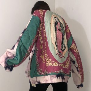 Japanese Retro Stitching Tie-dye Front | Our Lady Of Guadalupe Back |   Pullover  Sweater