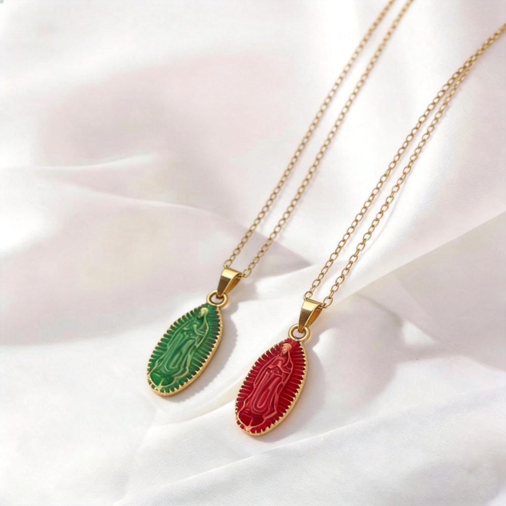 Epoxy Green or Red  Virgin Mary Pendant