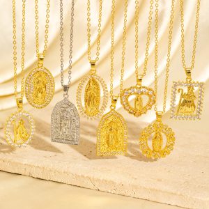 Virgin Mary Inlaid With Rhinestones Pendants