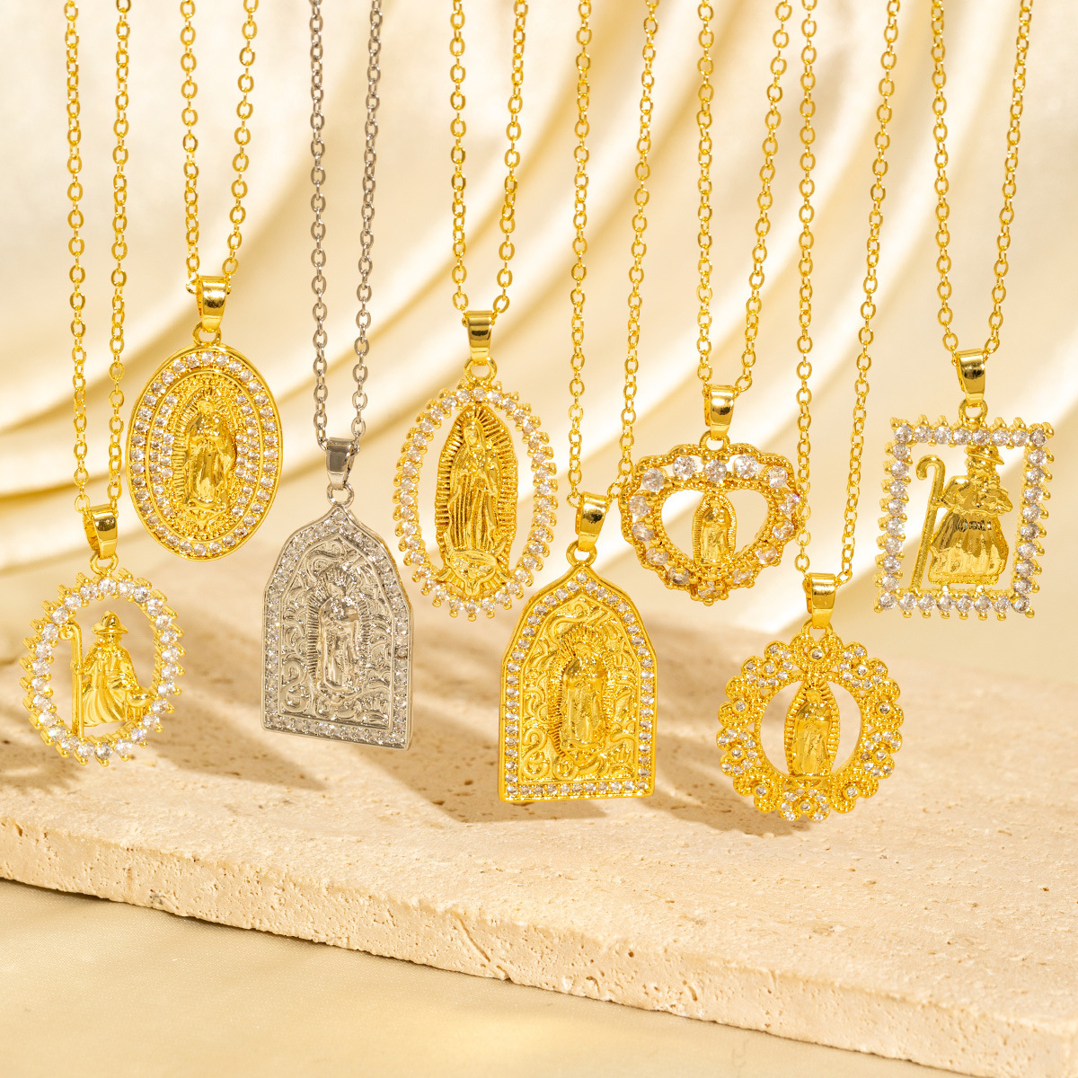 Virgin Mary Inlaid With Rhinestones Pendants