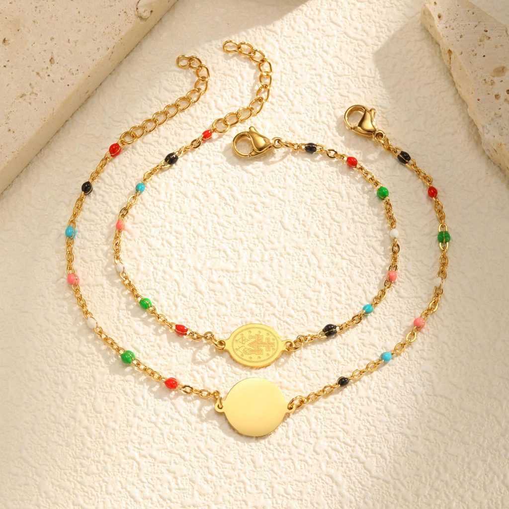 Gold chain with multi color beads Our Lady Of Guadalupe Necklace