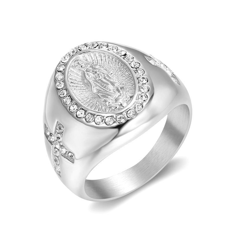 Men's Gold Plated Diamond Our Lady Of Guadalupe Ring - Image 4
