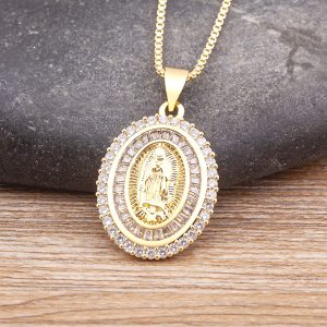 18 k Our Lady of Guadalupe Gold-Tone Crystal Pendant