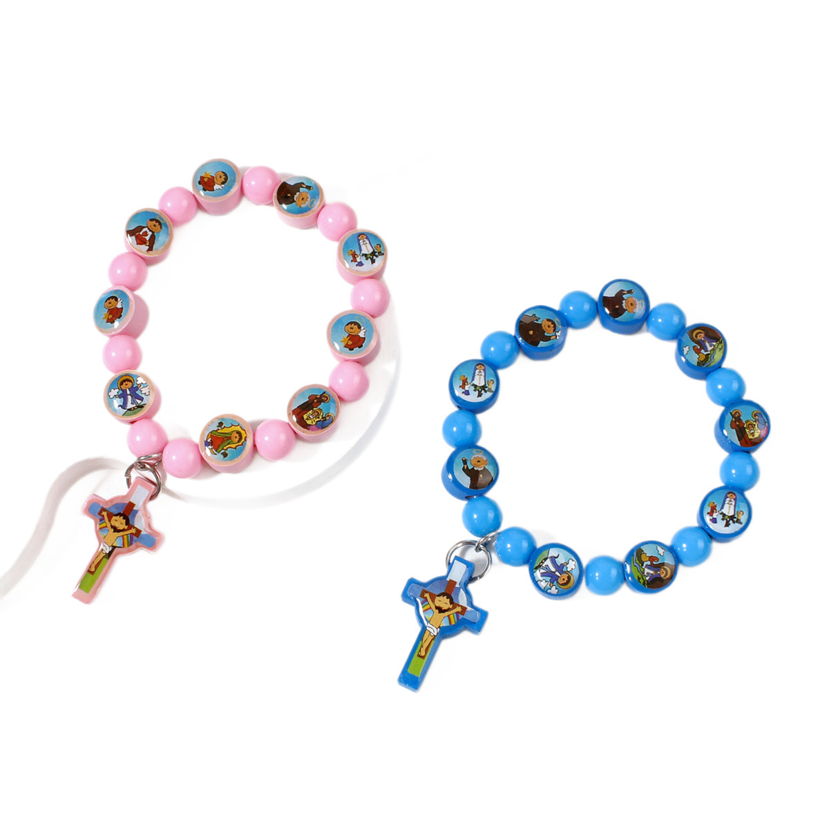 Pink And Blue Kids Rosary Bracelets - Image 2
