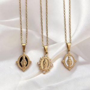 Our Lady of Grace – Gold-Tone Marian Medal Necklaces