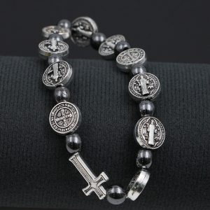 Benedictine Medal Hematite Bracelet